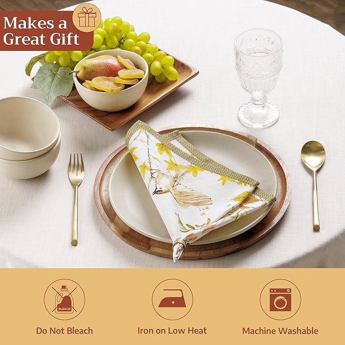 Maison d' Hermine 100% Cotton Cloth Napkins Set of 4 Everyday Reusable Square Napkins Cloth Washable Dinner Party Wedding Restaurant Hotel Kitchen Spring Summer (Verdier, 18" x 18")