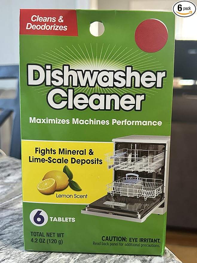 Dishwasher Cleaner and Deodorizer Tablets, Lemon Scent, Fights Mineral and Lime-Scale Deposits, 6 Count