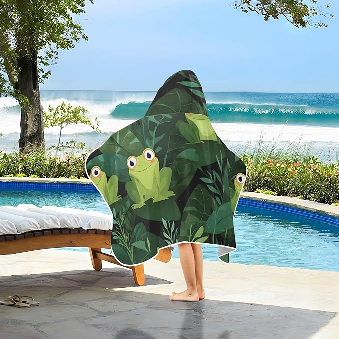 SUABO Kids' Bath Towels Frog Pattern Hooded Towels for Boys Girls,Toddler Towels Multi-Purpose for Beach,Pool and Bathroom,23.5" x 50", Soft and Highly Absorbent
