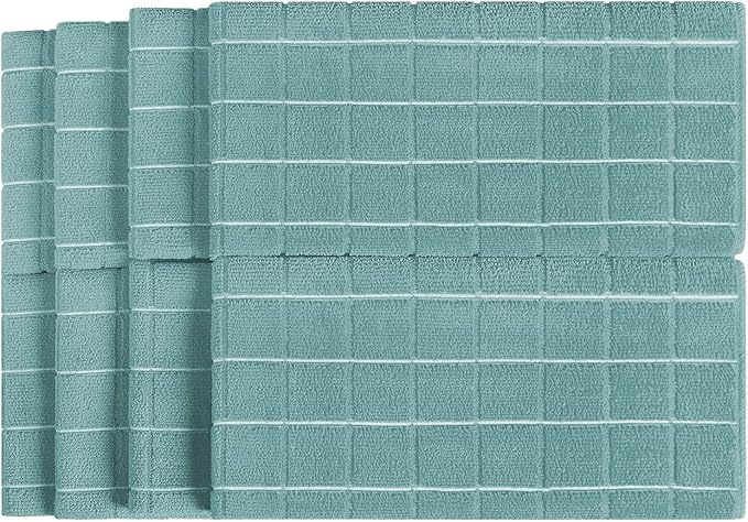 Microfiber Dish Towels - Soft, Super Absorbent and Lint Free Kitchen Towels - 8 Pack (Lattice Designed Lake Blue Colors) - 26 x 18 Inch