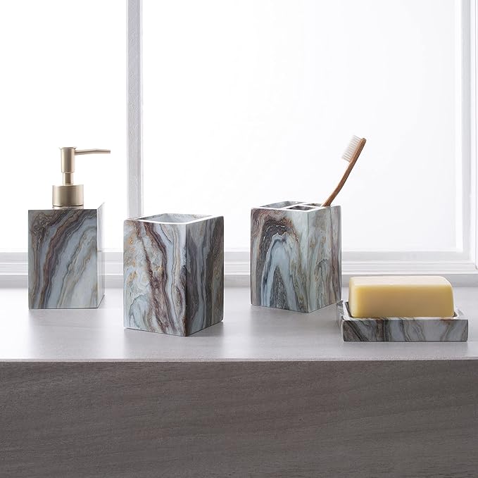Elle Décor Square Soap Dispenser | Dimensions: 2.64" x 2.6" x 6.85" | Home Décor | Refillable Dispenser | Modern Agate Design | Bathroom | Kitchen