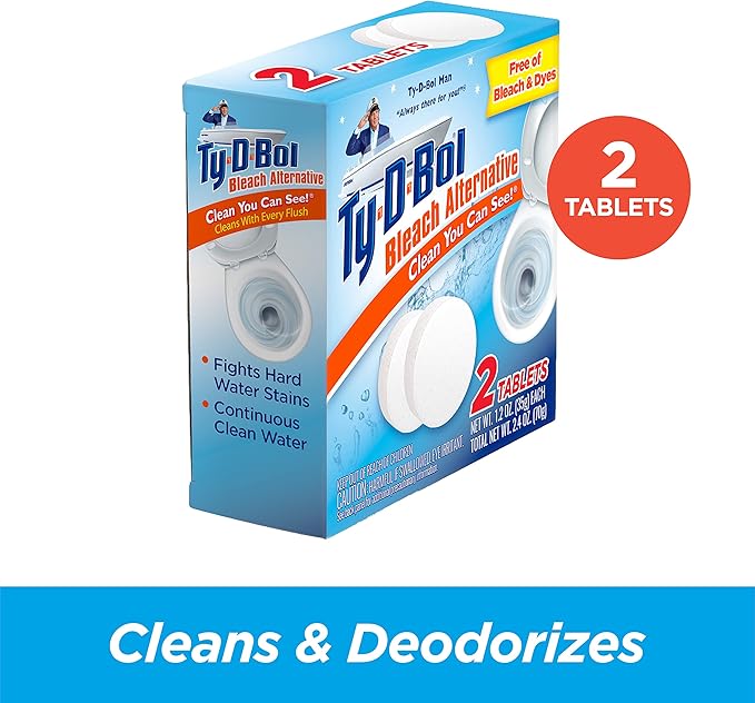 Ty-D-Bol Toilet Bowl Cleaner Tablets, In-Tank Toilet Bowl Tablets, Bleach Alternative, Fragrance Free, 2 Count (Pack of 6)