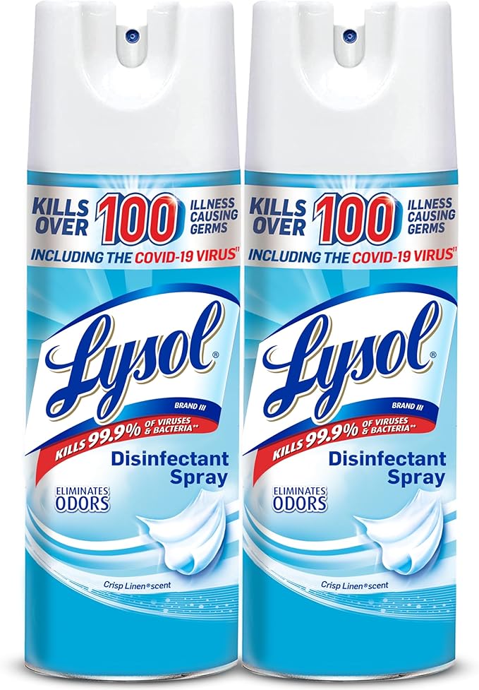 Lysol Disinfectant Spray, Household Cleaning Supplies, Disinfecting Multi-Purpose Room Spray, Antibacterial Sanitizer, Deodorizer, Kills Hantavirus, Crisp Linen, 12.5 Fl Oz (Pack of 2)