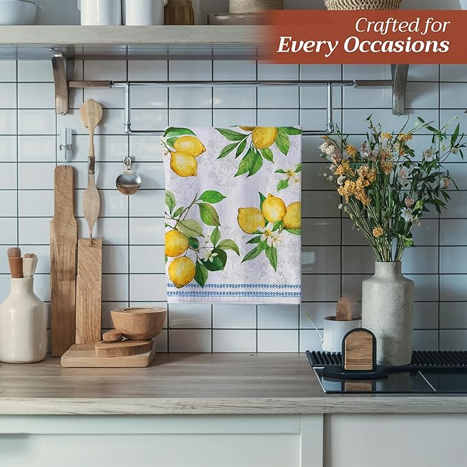 Maison d' Hermine Kitchen Towels Set of 3 100% Cotton 27.50" x 20" Reusable Cloth Tea Dish Towels Absorbent with Hanging Loop for Kitchen Farmhouse Hotel Spring Summer - Cedrat