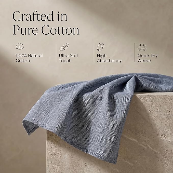 Urban Villa Kitchen Towels Premium Quality 100% Cotton Solid Kitchen Towels Set of 6 Ultra Soft Size 20X30 Inches Chambray Black/White Color Kitchen Towel Highly Absorbent Kitchen Towels