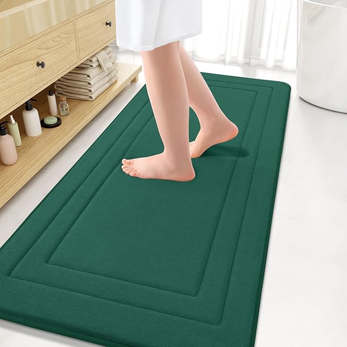 Arotive Memory Foam Bathroom Rug Mat 59x24, Ultra Soft and Absorbent Bath Mat, Machine Wash Dry, Comfortable Bath Rug Carpet for Bathroom Floor, Tub and Shower, Dark Green