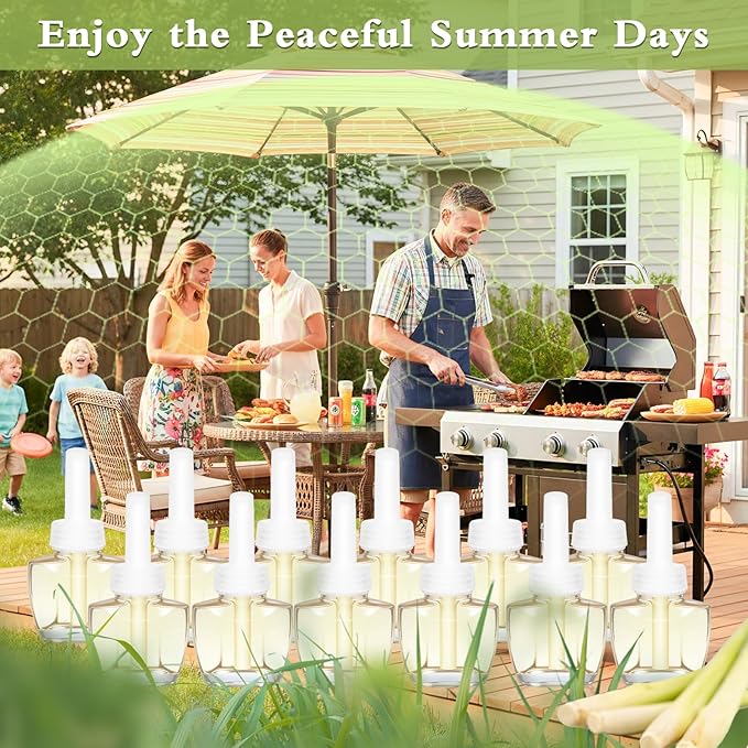 Plug In Air Freshener Refills, 12 Pack Citronella Scented Oil, Summer Fresh Aroma, Compatible with Air Wick & Glade, Not for Glade Plus, Home Fragrance 7.92 Fl Oz for Indoor, Backyard, Hallway