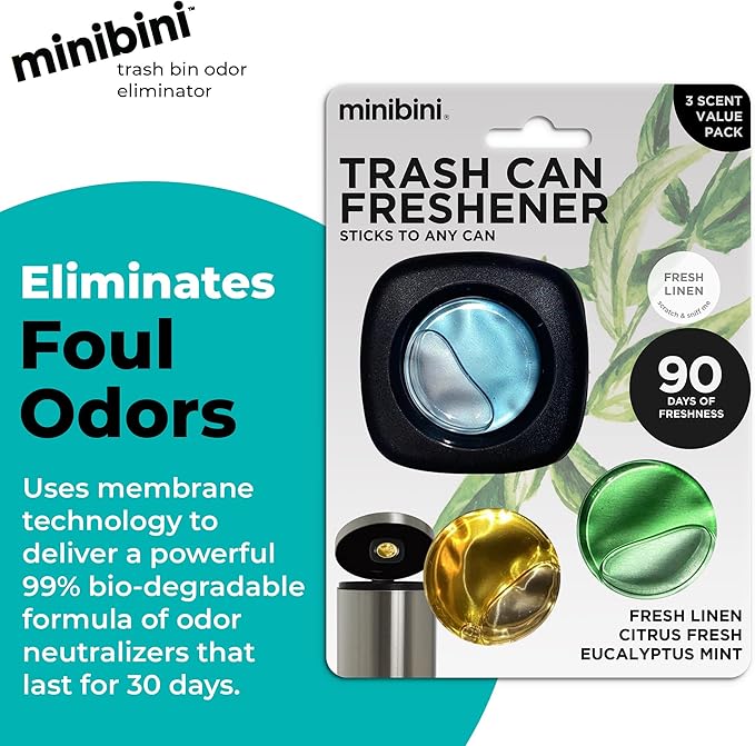 Minibini Trash Can Deodorizer and Odor Eliminator, Garbage Can Air Freshener and Odor Control Up to 90 Days, Device Plus Refill