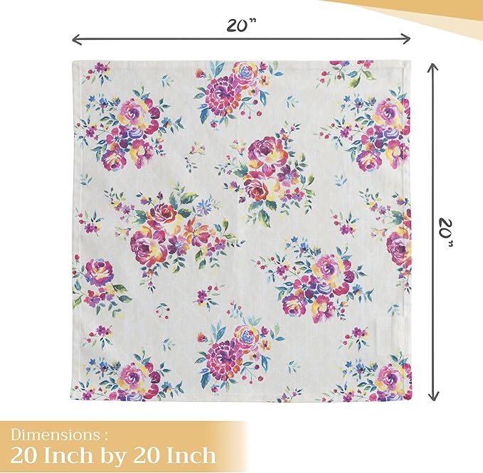Maison d' Hermine 100% Cotton Cloth Napkins Set of 4 Everyday Reusable Square Napkins Cloth Washable Dinner Party Wedding Restaurant Hotel Kitchen Spring Summer (Rose Garden, 20" x 20")