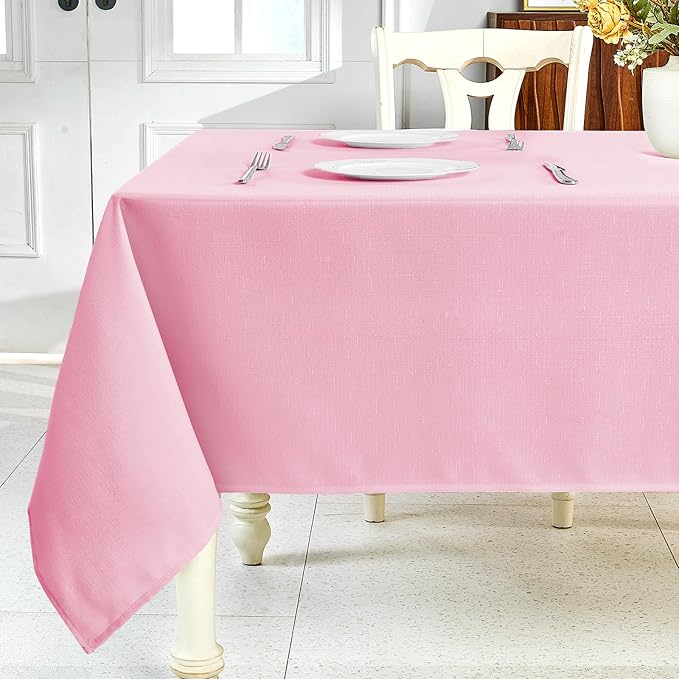IVAPUPU Textured Linen Table Cloth for Rectangle Table - Pink Tablecloths Rectangular Waterproof Wrinkle Free Wipeable Dining Table Cover for Spring Wedding Birthday Kitchen Decor, 60 x 120 Inch