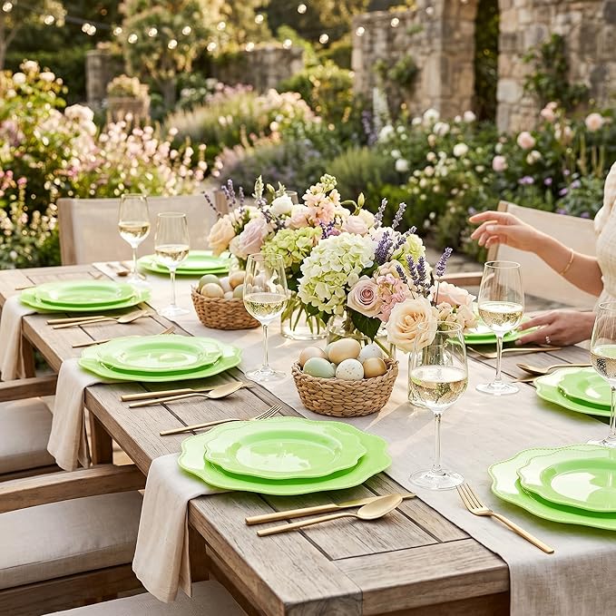 COLOSUS Green Plastic Plates 60Pcs, Light Green Disposable Party Plates, Heavy Duty Plastic plates include 30 Dinner plate 10.5" and 30 Salad/Dessert Plate 8.25" for Mother's Day,Party,Dinner