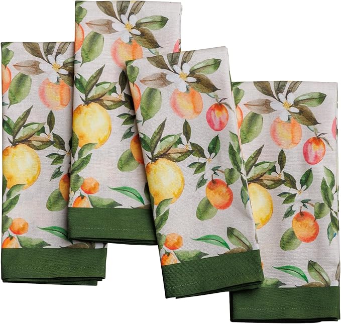 Maison d' Hermine 100% Cotton Cloth Napkins Set of 4 Everyday Reusable Square Napkins Cloth Washable Dinner Party Wedding Restaurant Hotel Kitchen Spring Summer (Soleil Fruite, 18" x 18")