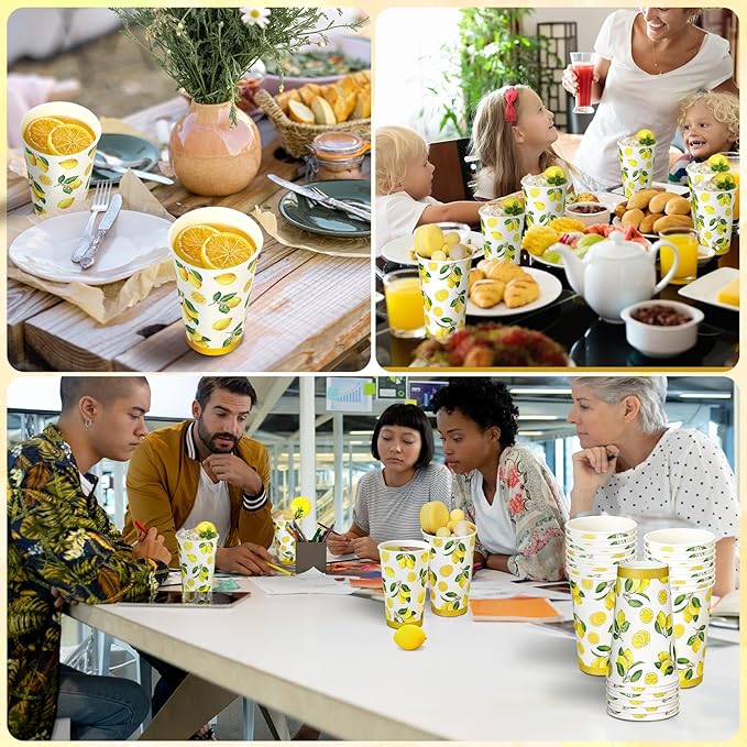 Umigy 100 Pcs Lemonade Paper Cups Disposable Lemonade Stand Cups Bathroom Mouthwash Drinking Disposable Cups for Summer Party Picnics Barbecues Traveling Hot Cold Beverage Water Juice (16 oz)