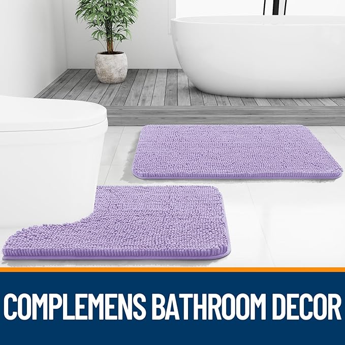 OLANLY Large Bathroom Rugs 70x46, Extra Soft Absorbent Chenille Bath Rugs, Rubber Backing Quick Dry, Machine Washable Bath Mats for Bathroom Floor, Tub and Shower, Home Decor Accessories, Lavender