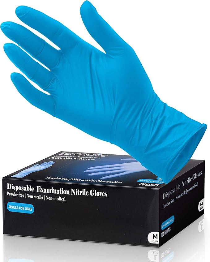 Serenelife Nitrile Disposable Latex & Powder Free Medium Gloves - Great for Kitchens, Food Handling & Cleaning Supplies - Soft & Comfortable fit - Vinyl & Nitrile blend - 100 Pack