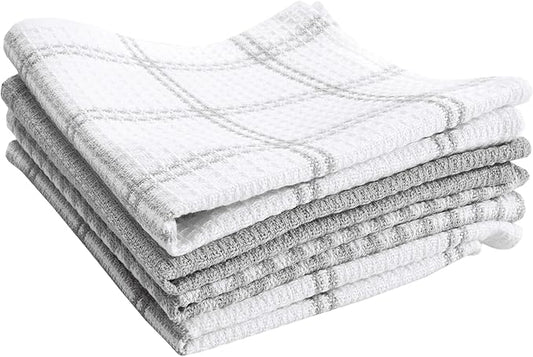 T-Fal Premium Waffle Dish Cloths: Highly Absorbent, Super Soft Long Lasting - 100% Cotton, 12"x13" Towel for Cleaning & Drying, (4-Pack), Grey