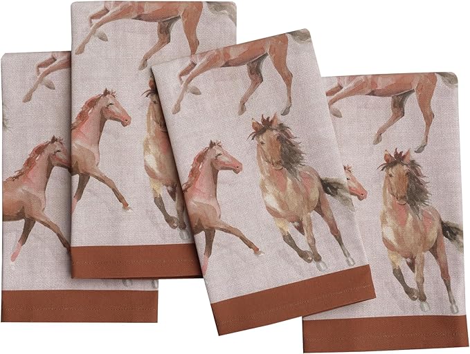 Maison d' Hermine 100% Cotton Cloth Napkins Set of 4 Everyday Reusable Square Napkins Cloth Washable Dinner Party Wedding Restaurant Hotel Kitchen Spring Summer (Free Horse, 18" x 18")