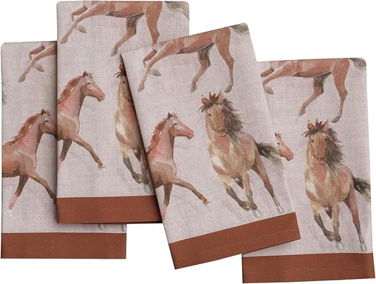 Maison d' Hermine 100% Cotton Cloth Napkins Set of 4 Everyday Reusable Square Napkins Cloth Washable Dinner Party Wedding Restaurant Hotel Kitchen Spring Summer (Free Horse, 18" x 18")