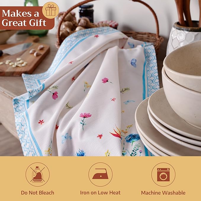 Maison d' Hermine Kitchen Towels Set of 3 100% Cotton 27.50" x 20" Reusable Cloth Tea Dish Towels Absorbent with Hanging Loop for Kitchen Farmhouse Hotel Spring Summer - Flower in The Field