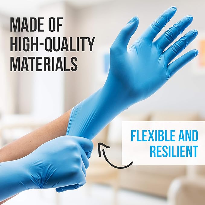 Serenelife Nitrile Disposable Latex & Powder Free Medium Gloves - Great for Kitchens, Food Handling & Cleaning Supplies - Soft & Comfortable fit - Vinyl & Nitrile blend - 100 Pack