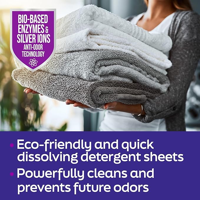SilverWorks! Premium Dissolvable Laundry Detergent Sheets, Silver Ion Odor Elimination Technology, Powerfully Clean & Prevent Odors, Dissolves Fully, 40 Sheets, Free & Clear