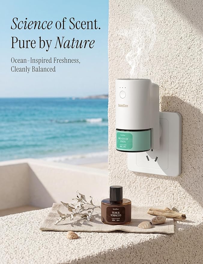 Plug-in Air Freshener for Home, Waterless Essential Oil Diffuser for Bedroom and Bathroom, Non-Toxic Formula for Pets and Nursery, 120 Days Runtime, Refillable Breath of Linen(Medium Teal)