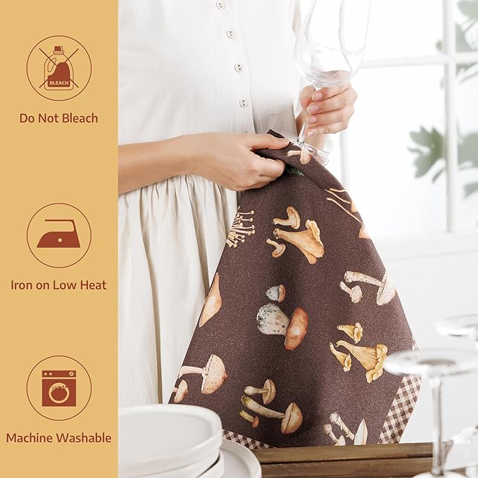 Maison d'Hermine Kitchen Towels Set of 2 100% Cotton 27.50" x 20" Reusable Cloth Tea Dish Towels Absorbent with Hanging Loop for Kitchen, Home, Dining, Cocktail Parties (Foods from The Woods)