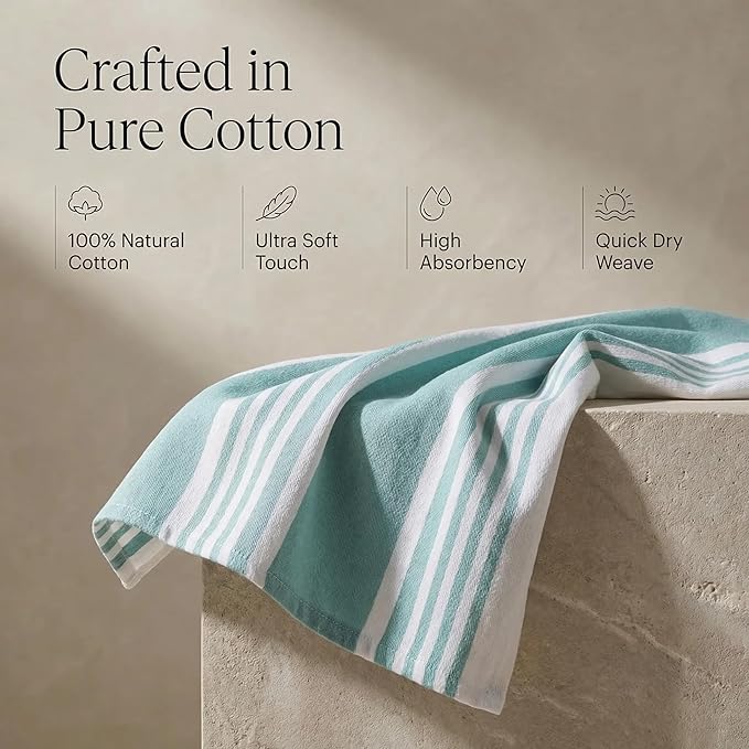 Urban Villa Kitchen Towels 100% Cotton Dish Towels for Kitchen (Set of 6) 20”x30” Dish Cloths Highly Absorbent Kitchen Linen Set with Hanging Loop Perfect for Drying Dishes Cleaning Towels-Aqua White