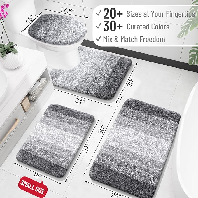 OLANLY Bathroom Rug Mat 70x24, Extra Soft and Absorbent Microfiber Bath Rugs, Non-Slip Plush Shaggy Bath Carpet Runner, Machine Wash Dry, Bath Mats for Bathroom Floor, Tub and Shower, Grey
