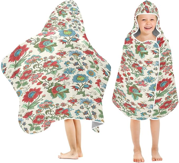 CEBUGI Spring Floral Hooded Bath Towel for Kids Absorbent Soft Bath Towel Wrap with Hood 50x23.5in Pool Beach Shower Towel for Boys Girls