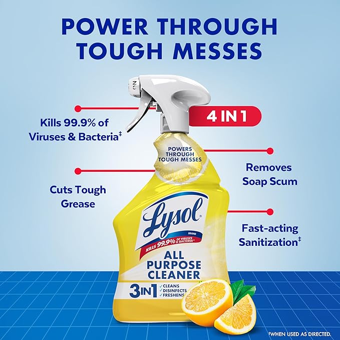 Lysol All Purpose Cleaner Spray, Multi-Purpose Disinfecting Spray, Kitchen & Bathroom Cleaner, Lemon Breeze Scent, 32 Fl Oz