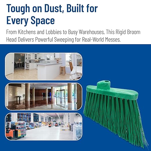 SPARTA Sweeper Broom – 12 Inch Angled Outdoor Broom Head with Durable Polypropylene Bristles, Standard Thread Compatible for Home Garage or Kitchen Cleaning, Green, Pack of 12