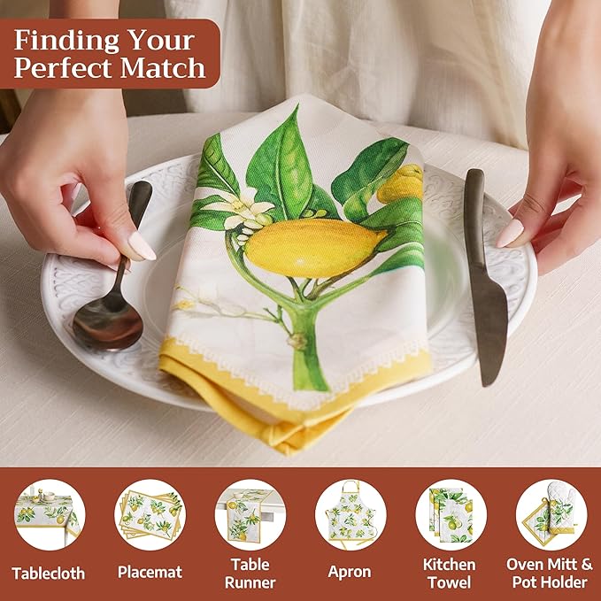 Maison d' Hermine 100% Cotton Cloth Napkins Set of 6 Everyday Reusable Square Napkins Cloth Washable Dinner Party Wedding Restaurant Hotel Kitchen Spring Summer (Limoncello, 20" x 20")