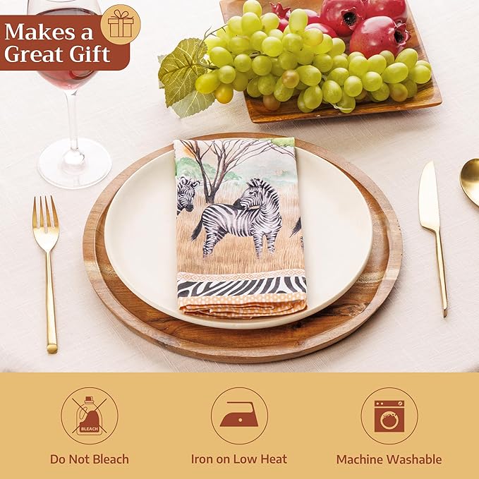 Maison d' Hermine 100% Cotton Cloth Napkins Set of 4 Everyday Reusable Square Napkins Cloth Washable Dinner Party Wedding Restaurant Hotel Kitchen Spring Summer (Zebra Life, 18" x 18")
