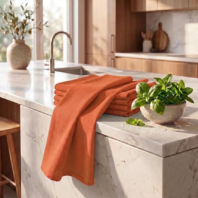 Urban Villa Kitchen Towels 100% Cotton Dish Towels for Kitchen(Set of 6)20”x30” Dish Cloths Highly Absorbent Kitchen Linen Set with Hanging Loop Perfect for Drying Dishes Cleaning Hand Towels – Orange