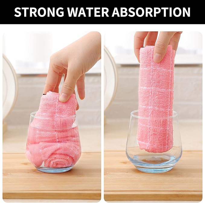 Homaxy 100% Cotton Terry Kitchen Dish Cloths, Ultra Soft and Absorbent Dish Towels for Kitchen, Suitable for Drying and Washing Dishes, 24 Pack, 12 x 12 Inches, Pink