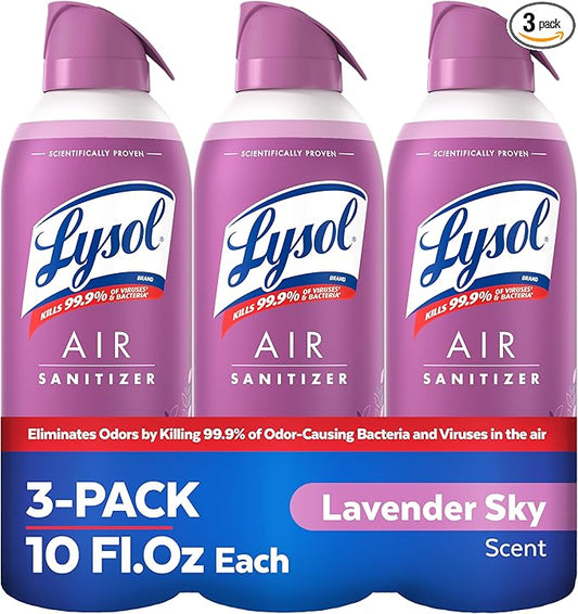 Lysol Air Sanitizer Spray with Bacterial Odor Eliminator for Home & Office, Sanitizing Air Spray, Air Freshener Alternative,Lavender Sky Scent, 10 oz (Pack of 3)