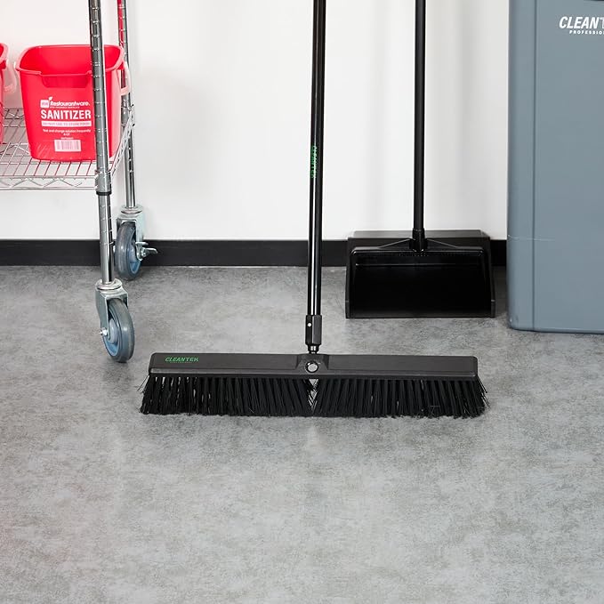 Restaurantware-BROOM HEAD ONLY: Clean Tek Professional 23.62-Inch Push Broom Head, 1 Heavy-Duty Cleaning Tool - Handle Sold Separately, Fine Flagged Bristles, Black Plastic, Outdoor Use
