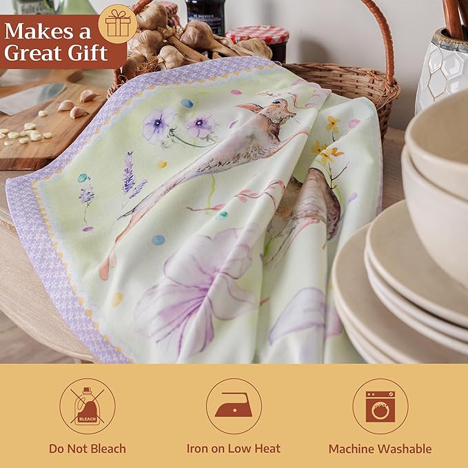 Maison d' Hermine Kitchen Towels Set of 3 100% Cotton 27.50" x 20" Reusable Cloth Tea Dish Towels Absorbent with Hanging Loop for Kitchen Farmhouse Hotel Spring Summer - Easter Zest