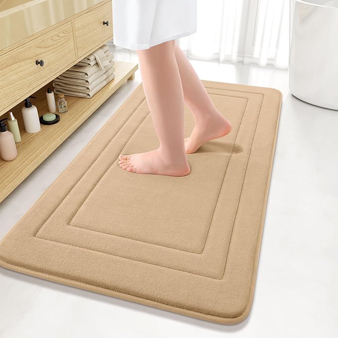 Arotive Memory Foam Bathroom Rug Mat 44x24, Ultra Soft and Absorbent Bath Mat, Machine Wash Dry, Comfortable Bath Rug Carpet for Bathroom Floor, Tub and Shower, Beige