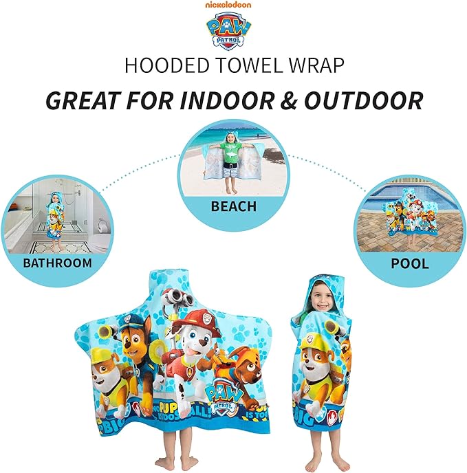 Paw Patrol Blue Bath/Pool/Beach Soft Cotton Terry Hooded Towel Wrap, 24" x 50", By Franco Kids