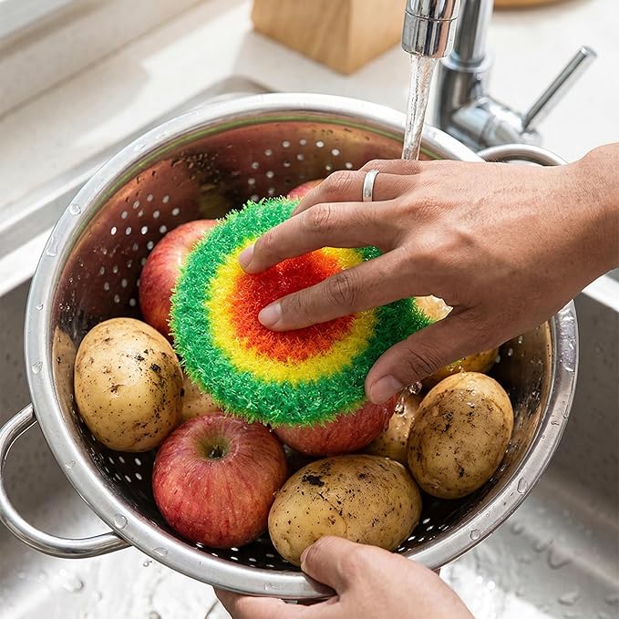 DECHOUS Dish Scrubber Sponge Set: Non Scratch Reusable Dish Sponges for Kitchen Cleaning - Cute Polyester Scouring Pads for Cookware Pots Pans Sink Household Use