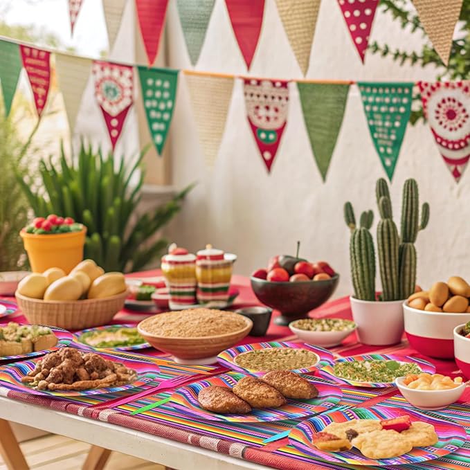 96 Pieces Mexican Fiesta Party Tableware Set - Colorful Serape Stripe Disposable Dinnerware with Paper Plates, Napkins, Plastic Forks - Cinco de Mayo, Taco Tuesday, Birthday, BBQ Party Supplies