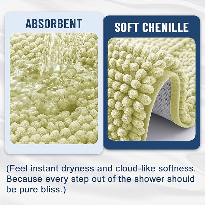 Grandaily Chenille Striped Bathroom Rugs 36x24, Extra Thick and Soft Absorbent Bath Mats, Rubber Backing, Plush Shaggy Shower Carpet, Machine Wash Dry, Bath Rug for Bathroom, Vanilla