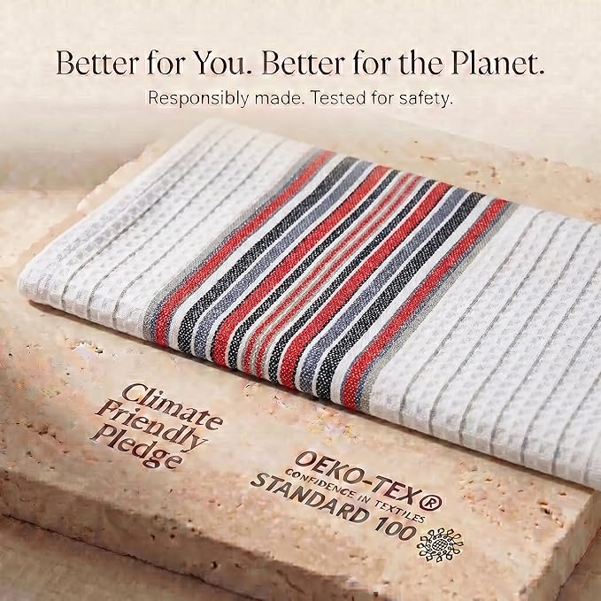 Urban Villa Kitchen Towels, Premium Quality, Cotton Dish Towels,Mitered Corners,Ultra Soft (Size: 20X30 in), White Waffle Stripes, Highly Absorbent Bar Towels & Tea Towels - (Set of 6)