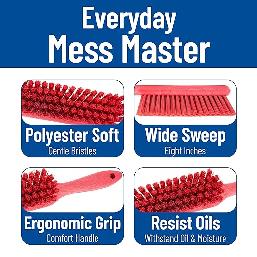 SPARTA 8 Inch Soft Counter Brush with Polyester Bristles and 5 Inch Handle, Color Coded Handheld Broom for Tables Countertops and Foodservice Surfaces, 13 Inch Overall Length, Red, Pack of 6
