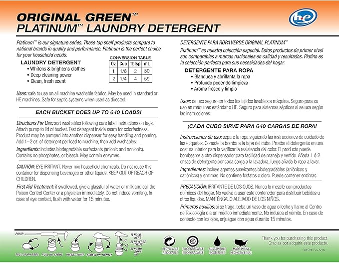 Ultra Fresh 3X Platinum 5 Gallon Laundry Detergent Liquid for All Machine Types with Easy Dispensing Pump, Up to 640 Loads, Original Green (5 Pack)