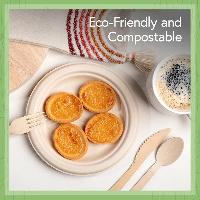 Jenvita Bamboo Small Compostable Plates (125-Pack, 7-inch) | Sturdy & Microwave Safe | Bamboo Disposable Plates | PFAS Free, Biodegradable | FSC Certified Alternative to Plastic