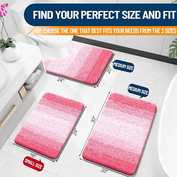 OLANLY Large Bathroom Rugs Mat 45x27, Extra Soft Absorbent Microfiber Bath Rugs, Rubber Backing, Quick Dry, Machine Washable Bath Mats for Bathroom Floor, Tub and Shower, Home Decor Accessories, Pink