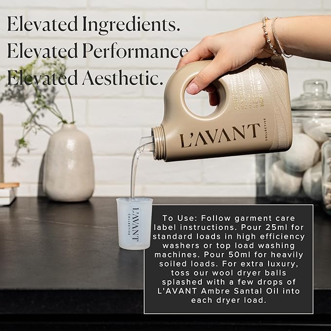 L'AVANT Collective Luxury Laundry Detergent | Ambre Santal | Natural Non-Toxic Liquid Laundry Soap with Enzymes | Plant-Based, HE Compatible, Protects Colors | 30 oz